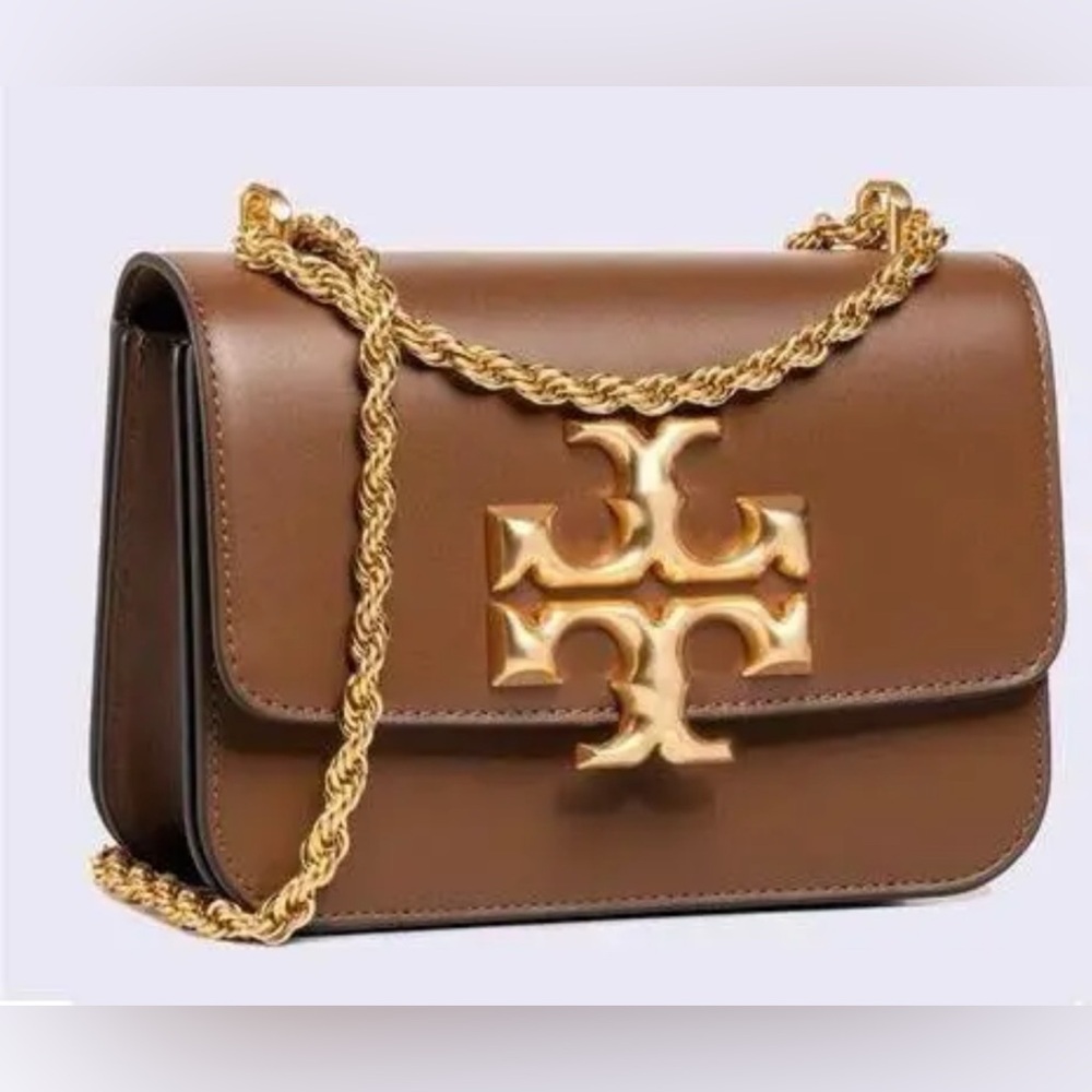 💯 Tory Burch Eleanor small Brown Leather Chain Shoulder Bag